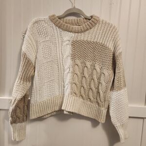 Aerie Cream and Tan Cable Knit Sweater